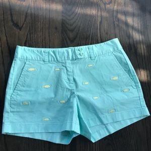 Mint Green Shorts with Yellow Embroidered Fish